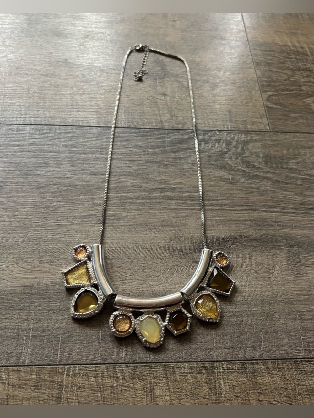 Fashion jewelry multi color chunky faux gemstone, metal, rhinestone bib necklace